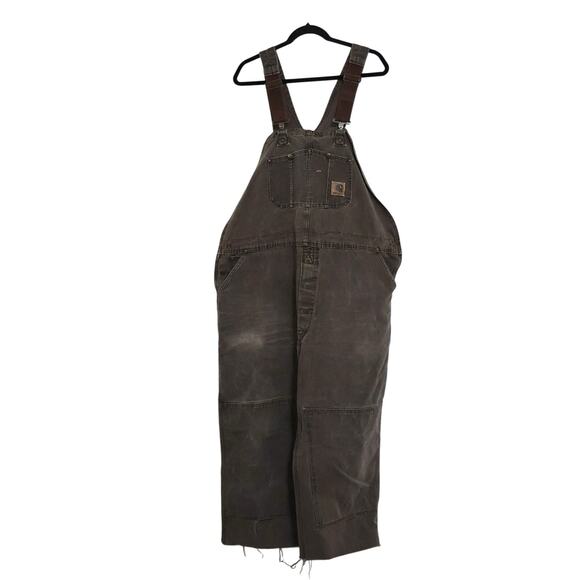 Vintage Carhartt Cotton Duck Brown Bib Overalls 46x32 Utility Workwear Made USA - Picture 1 of 9